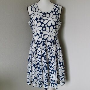 Blue & White Floral Cut-Out Fit & Flare Sleeveless Dress
